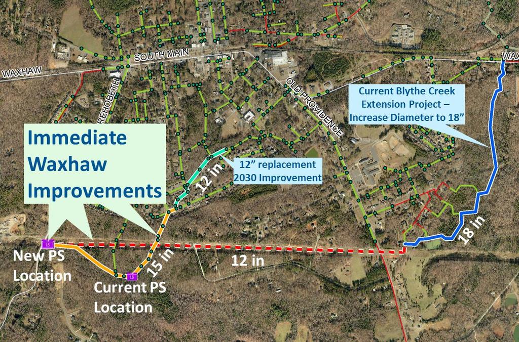 Selected Alternative Based on the alternatives analysis, the routing of the PS21-25 force main to the Blythe Creek Interceptor is the best solution to serve the Downtown Waxhaw area.