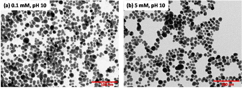 TEM characterization of ion-pair gold nanoparticles at the oil-water interface Here we show the TEM images of ion-pair gold nanoparticles collected from toluene/aqueous electrolyte (TPeAOH, ph 10)