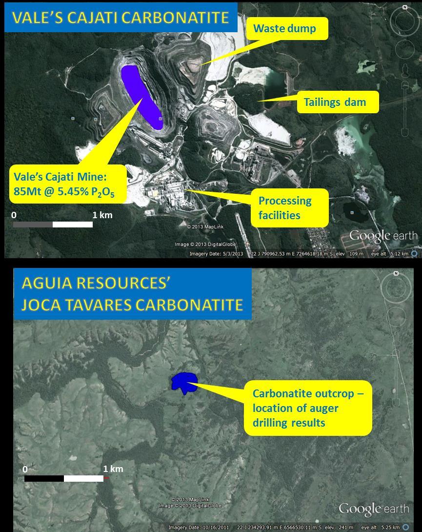 Figure 4: Ggle images at the same scale shwing Vale s Cajati Phsphate Mine and Infrastructure (tp) and Aguia s Jca Tavares carbnatite phsphate discvery (belw) JORC Cde Cmpetent Persn Statements The
