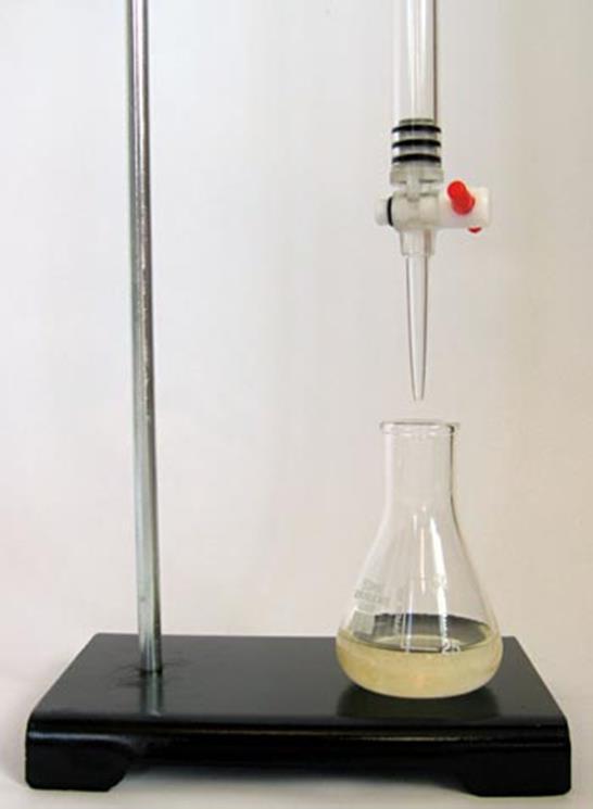 Titration equipment - conical flask The flask is rinsed with distilled water before use.