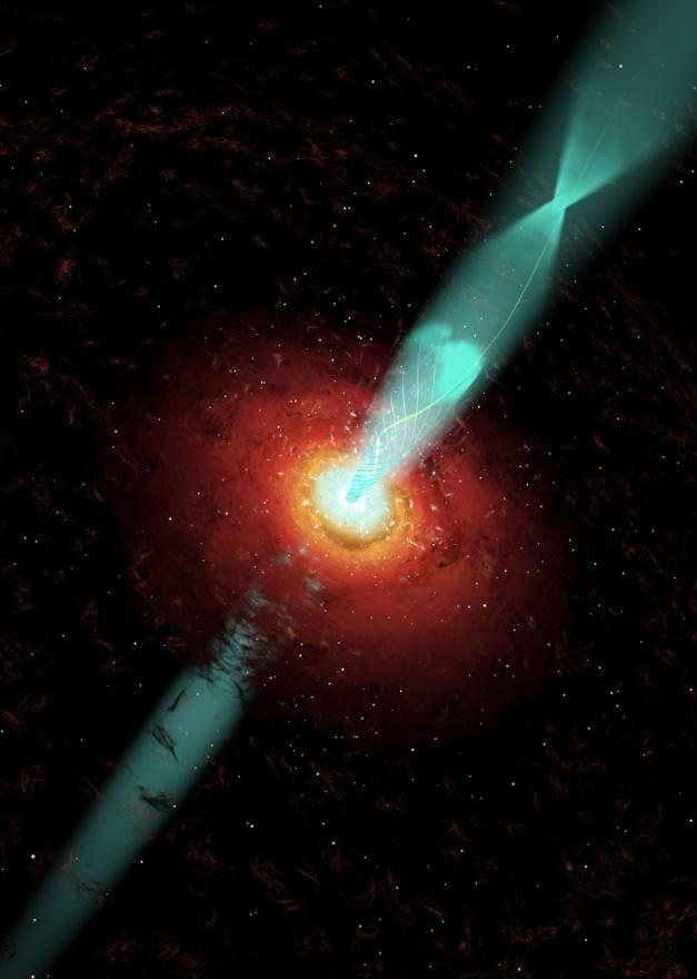 the black hole (Tluczykont 2010). Gamma rays are found in the resulting jets of high energy particles which are accelerated near the black hole.