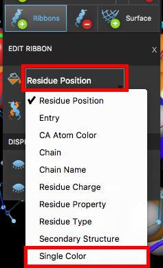 In the Style toolbox, click Ribbons Ribbons are added to the protein Figure 4-2. The Color Atoms menu. 11.