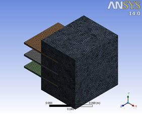 Figure 3: Schematic of Flat Fins-3D. Figure 6: Mesh of Angular Corrugated Fins. Laminar ow characteristics were setup in Fluent for each analysis conducted.
