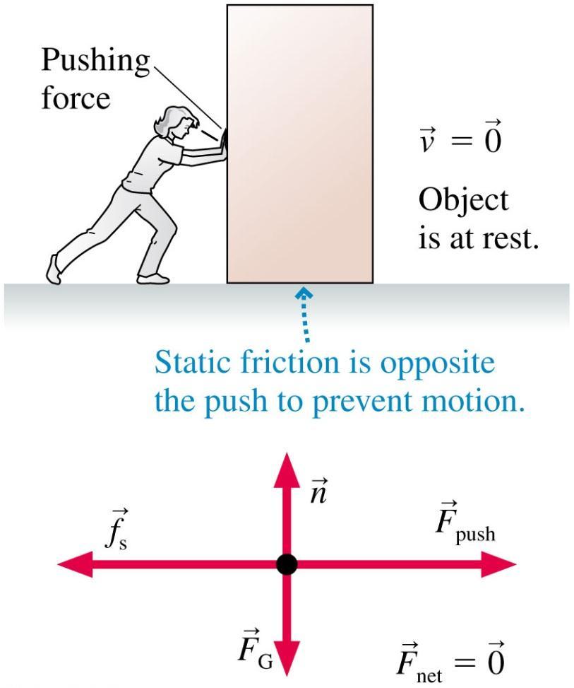 Static Friction The figure shows a person pushing on a box that, due to static friction, isn t moving Looking at the free-body diagram, the x-component of Newton s first law