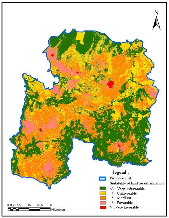 INTEGRATION OF GIS AND MULTICRITORIAL HIERARCHICAL ANALYSIS FOR AID IN URBAN PLANNING: CASE STUDY OF KHEMISSET PROVINCE, MOROCCO FIGURE 2 Land use suitability mapping for urban area 4.