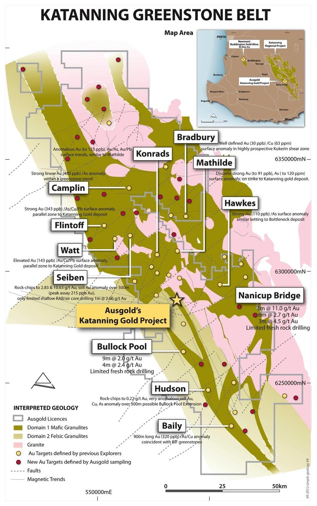 Katanning Regional Project (KRP) The Katanning greenstone belt offers potential for identifying multiple deposits 54 multi-element geochemical targets have been identified for