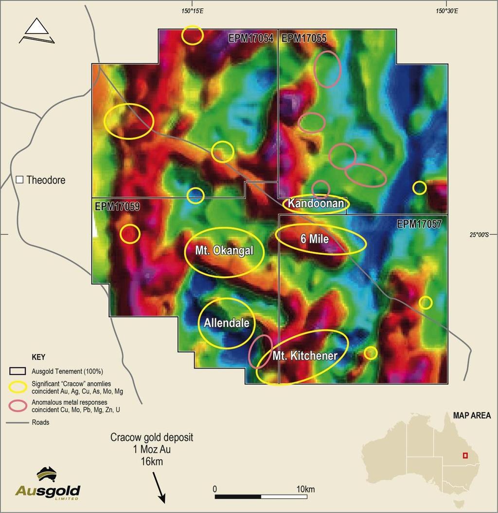 Cracow Gold-Copper Project Major Epithermal/Porphyry systems recognised Stream sampling and mapping identified Five large epithermal Au/Cu targets Eight Au/Cu/multi-element anomalies Five