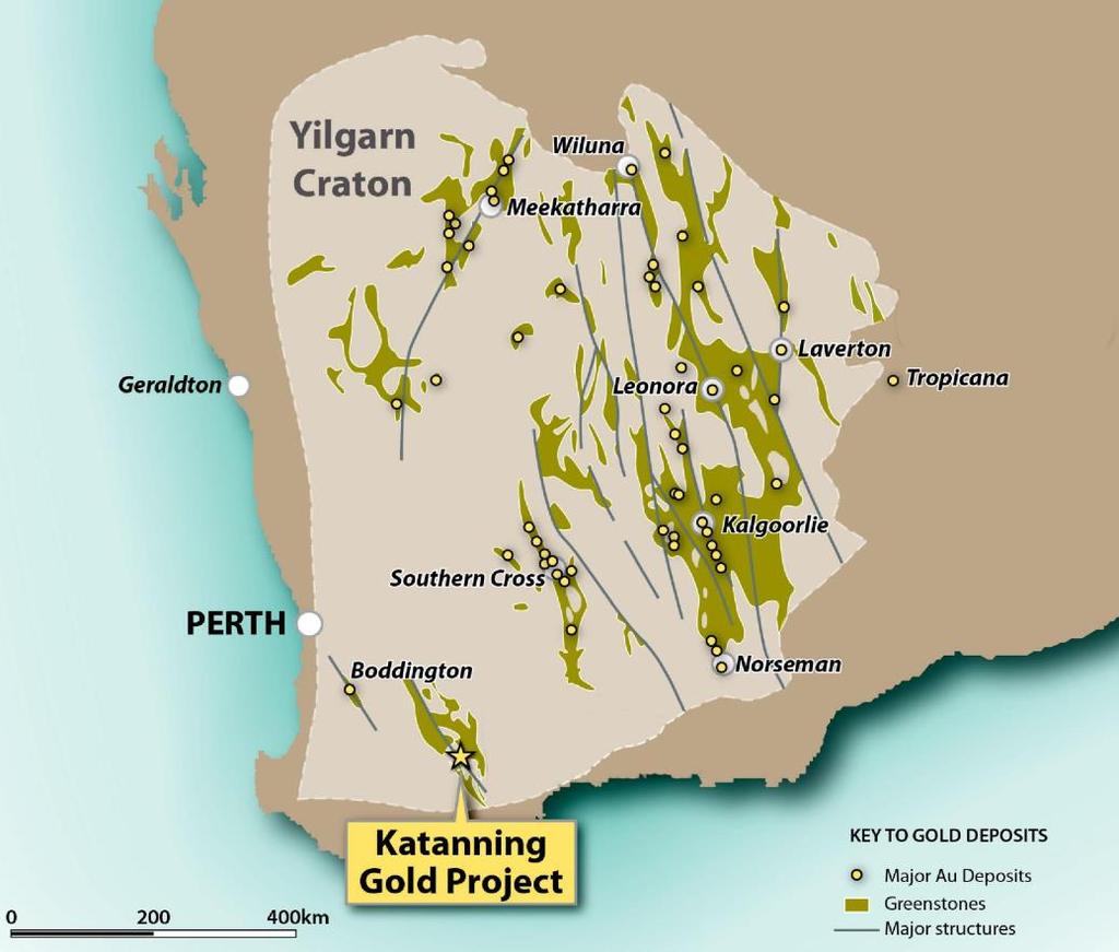 Katanning Gold Project Excellent location Previously unrecognised Archean Greenstone Belt 2,000km² of tenure (100% AUC) 40km from Katanning and less than 300km from Perth by sealed highway