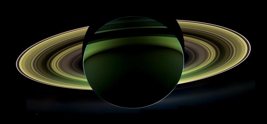 Saturn backlit by the Sun A 60-image mosaic of Saturn in several wavelengths based on photos from the Cassini satellite http://www.universetoday.