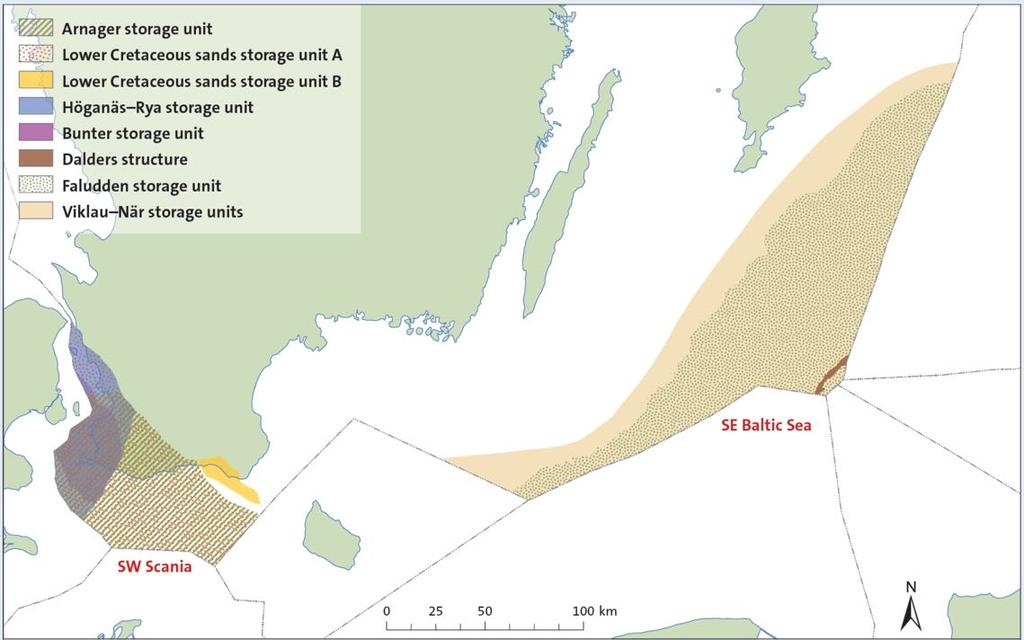 Studies of Swedish Geological Survey (input to the NORDICCS/NORDIC CO 2 Storage Atlas) Regional studies identified the area of the offshore Cambrian aquifer (Faludden sandstone and L.