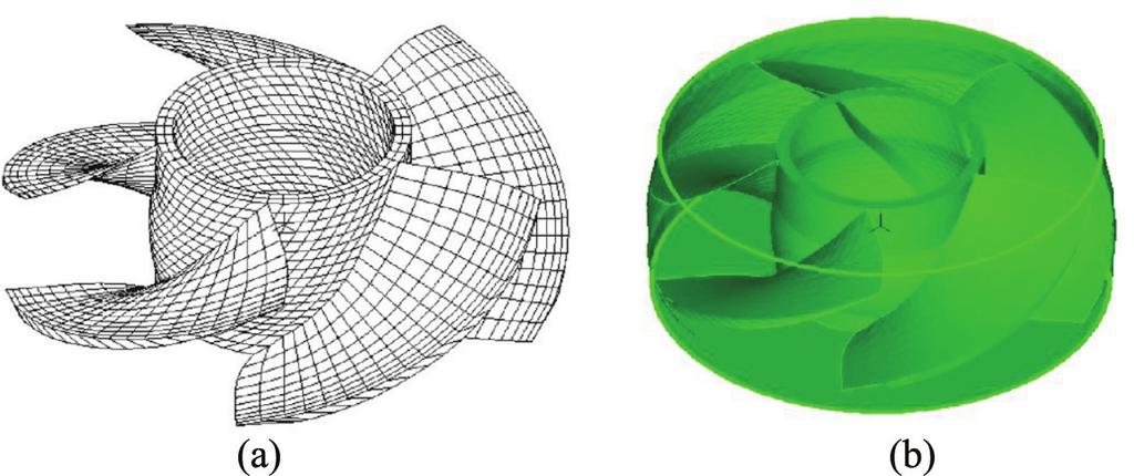 8 Advances in Mechanical Engineering Figure 8. Modal calculation model: (a) finite element model of impeller and (b) model of impeller submerged in water. Figure 9.