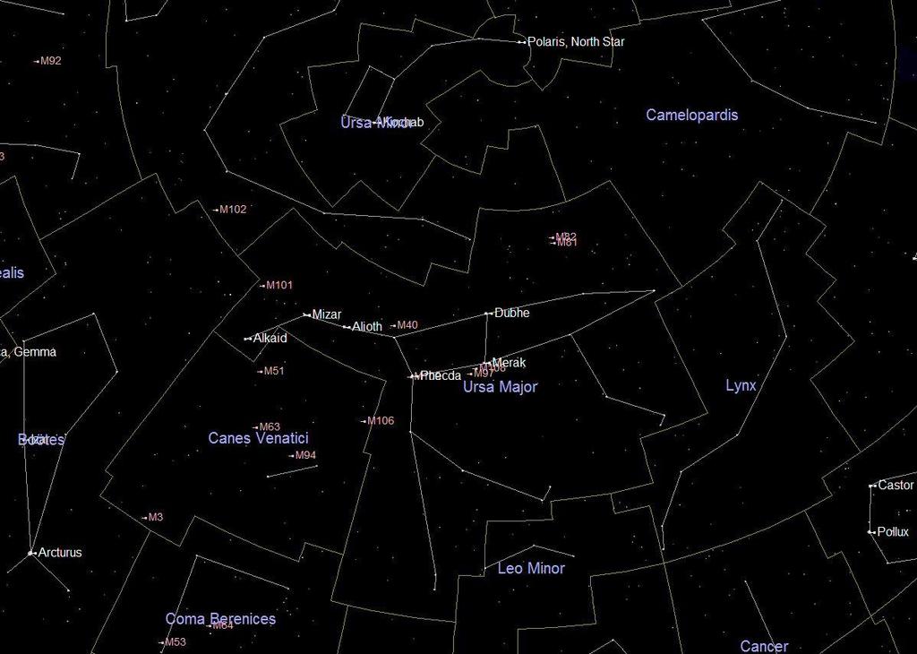 EXPLORING THE NIGHT SKY THIS MONTH The chart above shows the night sky, looking overhead, at about 21:00 (9 o clock p.m.) around the middle of May.