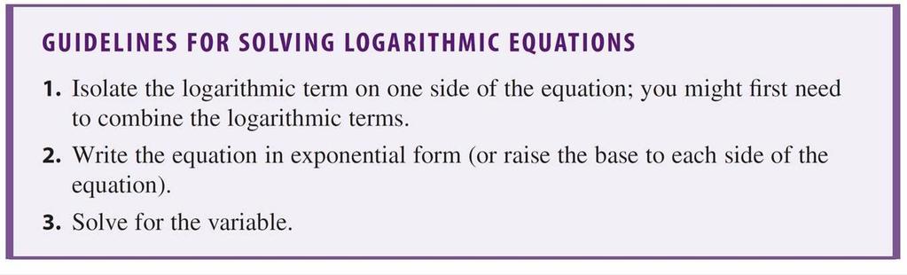 Logarithmic Equations The method used to solve this