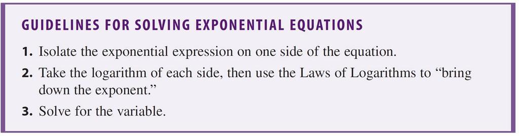 Exponential Equations Recall that Law 3 of the Laws of Logarithms says that log a A C = C log a A.