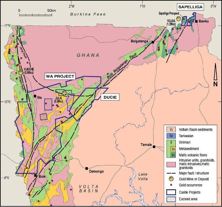 to 150 ppb gold. The project is bounded by major regional scale structures that host gold deposits to the north and as such represents an attractive grass roots exploration target.