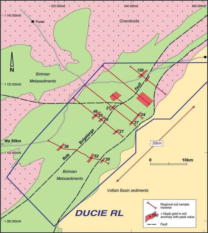 Castle s Ducie project abuts the north east boundary. Artisanal workings at Wa.
