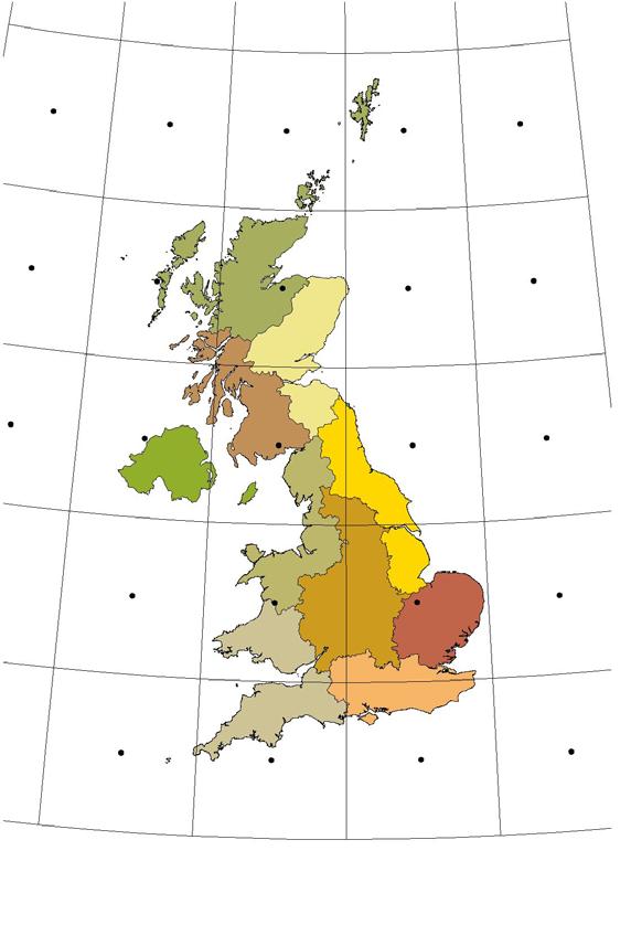 Correlating weather stations to climate model grid points Global model (land) grid points used to interpolate to the UK climate
