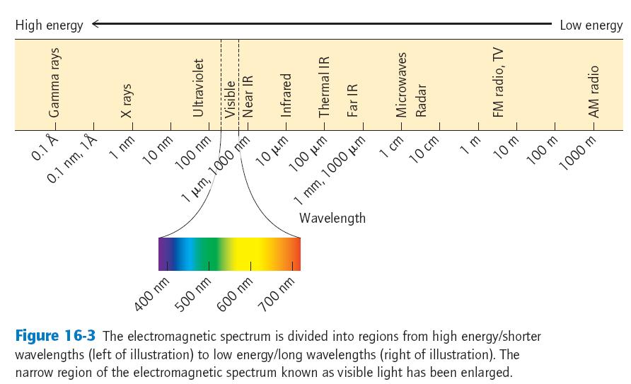 ENERGY IN ELECTROMAGNETIC RADIATION Electromagnetic radiation exists in a wide variety of wavelengths, called the electromagnetic spectrum Radioactive decay occurs in the high energy (short