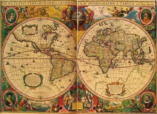 First whole-world maps began to appear in the early 16 th century following voyages by