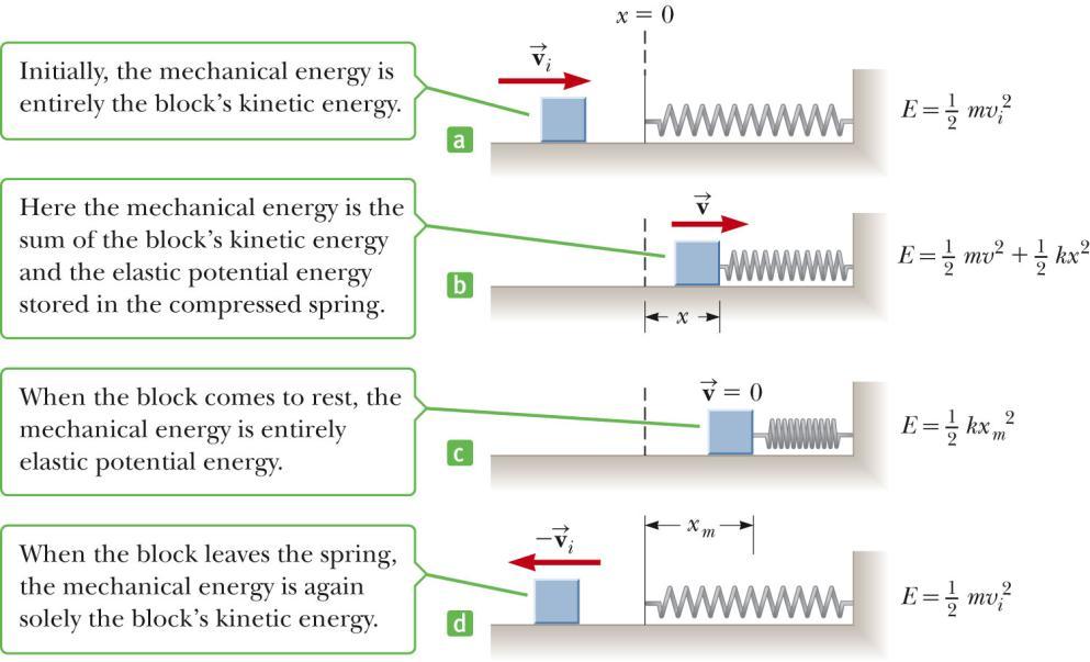 Energy in a Spring Mass System A block sliding on a frictionless system collides with a light