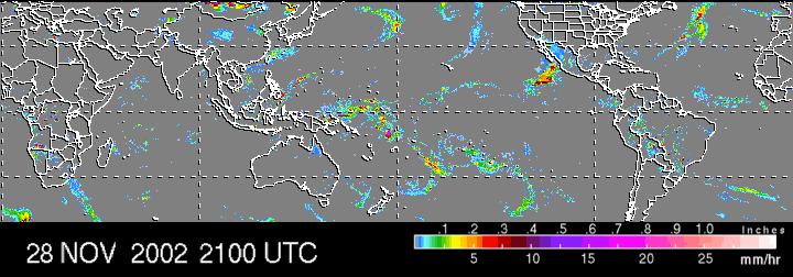 Rainfall animation from the TRMM-based merged data (3B42RT( 3B42RT) 3 hour rainfall over