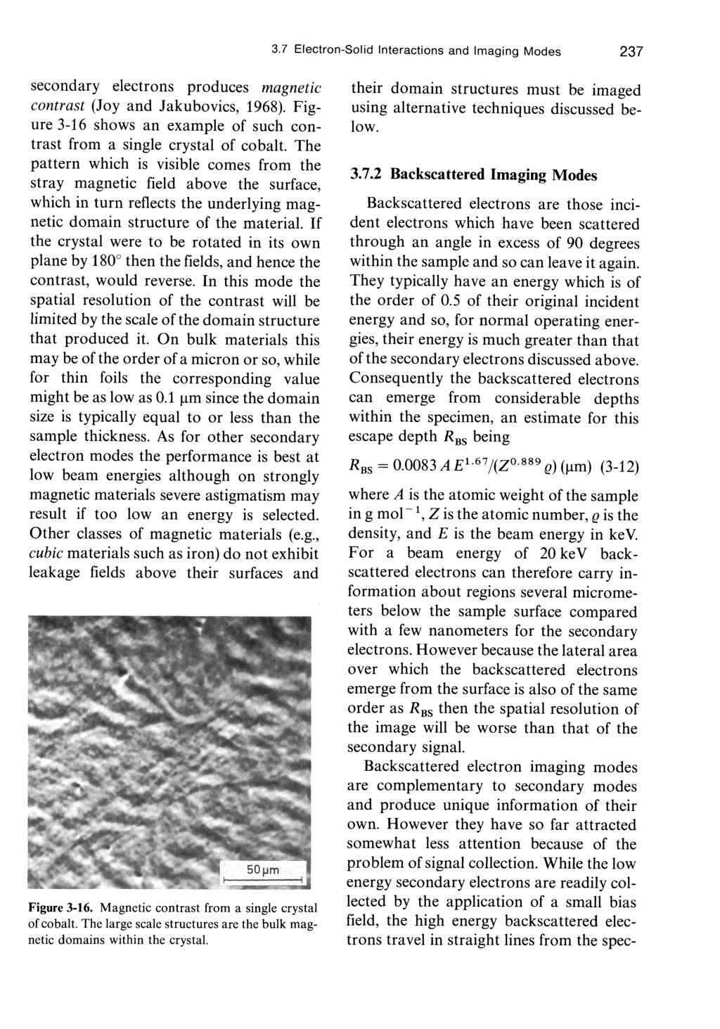 3.7 Electron-Solid Interactions and Imaging Modes 237 secondary electrons produces magnetic contrast (Joy and Jakubovics, 1968).