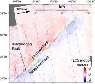 We also mapped the surface ruptures by measuring the distortions of SAR images after the earthquake with pixel tracking or sub-pixel correlation, a technique that measures large surface displacements