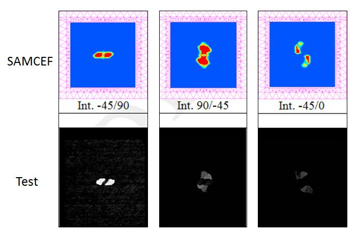 In Figure, a correspondence is done between the defects determined with the C-scan and the numerical results obtained with SAMCEF. A very good agreement is observed. Figure 4.