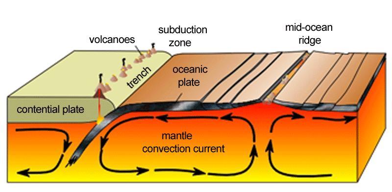 Convection Currents Tectonic Plate movement is caused by convection currents Ridges (sea floor spreading) caused by two convection
