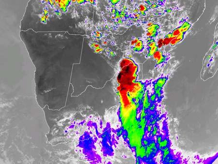 8 colour enhancement the cloud top temperature of these very severe storms is indicated at -85 C (Figure 7).