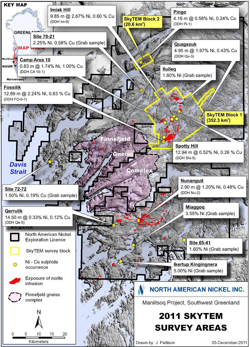 Figure 2: Map of North American Nickel s Maniitsoq project showing the