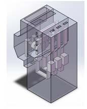 EQUIVALEN SIMULAION ANALYSIS 3-D Equivalent Model Normally, when the switchgear undergoes fluid field -thermal field coupling simulation, the forced air cooling makes the air in the cabinet form