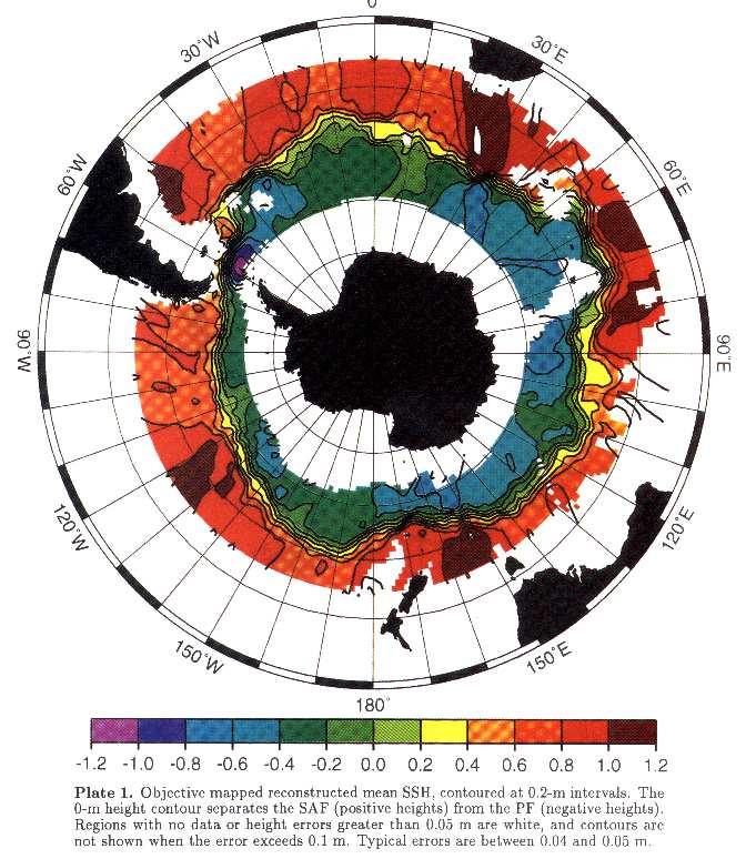 Figure : Map of the sea surface height in the Southern Ocean (d) Transport: we will first look for the geostrophy velocities using the geostrophic approximation and then from the velocities evaluate