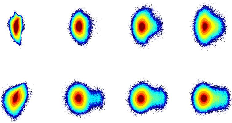Figure 8. Snapshots of the ion velocity distributions in the v k v?