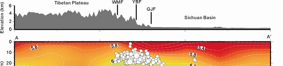 1392 Li Z W, et al. Sci China Earth Sci September (2011) Vol.54 No.9 Figure 6 P-wave velocity profile AA' along the source region of the Wenchuan earthquake.