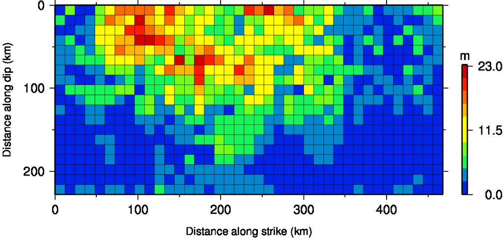 Spatial distribution of the estimated Dc values on the fault of the 2011 Tohoku earthquake obtained