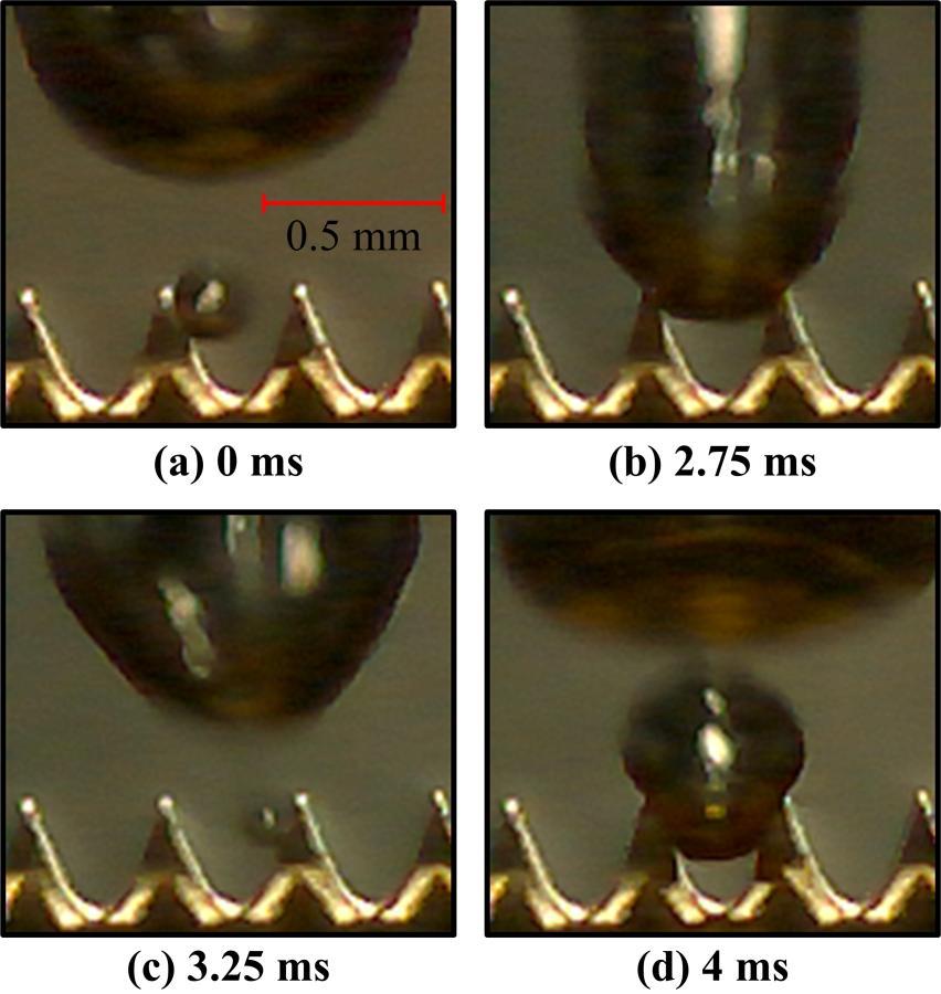 Figure 40: Bubble dynamics on the top surface of CVM5 at a heat flux of 80 kw/m 2 An important bubble growth mechanism was observed while analyzing the recorded videos at similar or higher heat flux