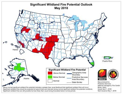 National Significant Wildland Fire Potential Outlook Predictive Services National Interagency Fire Center Issued: April 1, 2018 Next Issuance: May 1, 2018 Outlook Period April, May, June and July