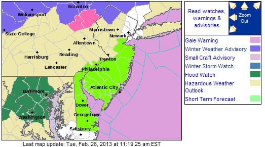 Winter Storm Warning (pink counties) and Winter Weather