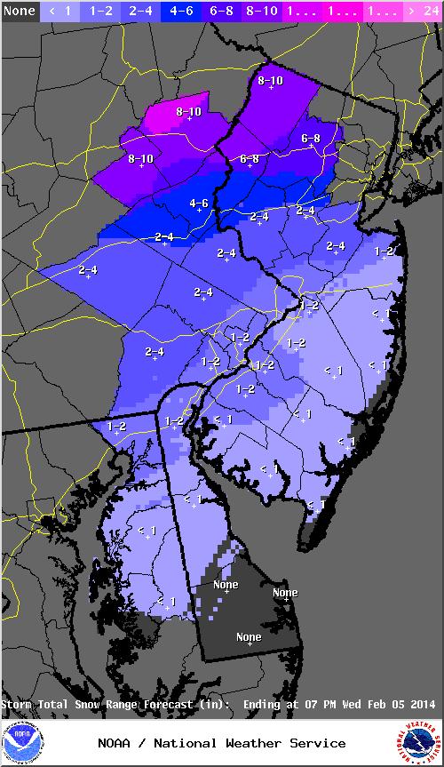 Snowfall forecast for upcoming storm Snowfall potential increases as you go north.