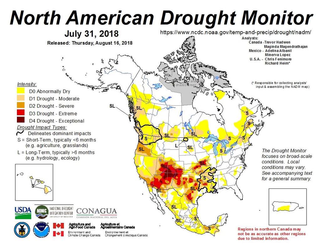 Status of Drought: August 2018 Drought =