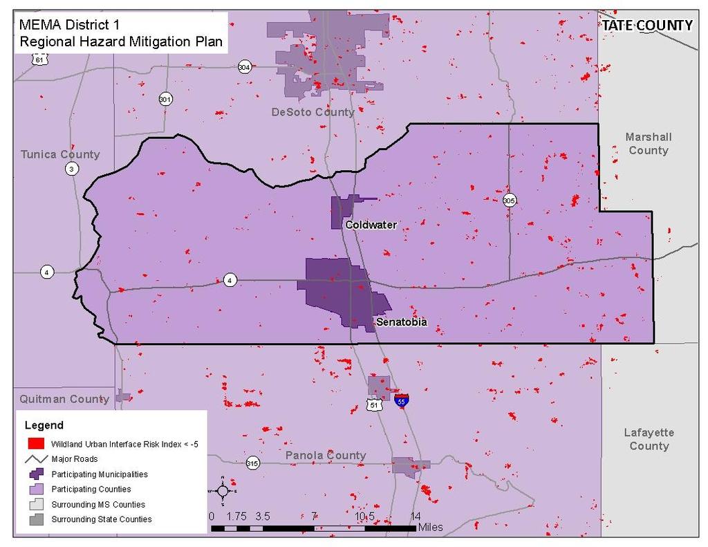 FIGURE G.17: WILDFIRE RISK AREAS IN TATE COUNTY Source: Southern Wildfire Risk Assessment Data TABLE G.38: EXPOSURE OF IMPROVED PROPERTY 27 TO WILDFIRE RISK AREAS Location Approx.