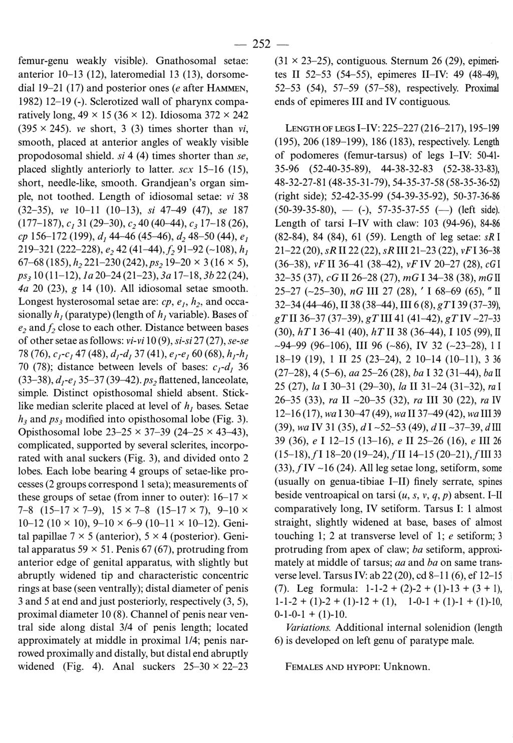 femur-genu weakly visible). Gnathosomal setae: anterior 10-13 (12), lateromedial 13 (13), dorsomedial 19-21 (17) and posterior ones (e after HAMMEN, 1982) 12-19 (-).