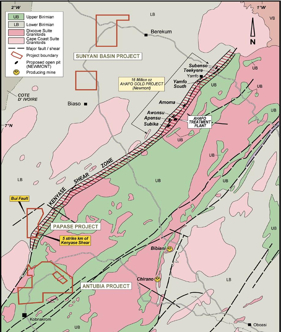 ANTUBIA PROJECT (100% Castle Minerals) Antubia is located approximately 370km west-northwest of Accra, in the Sefwi gold belt and is ~90km southwest of the Ahafo gold mine operated by Newmont.
