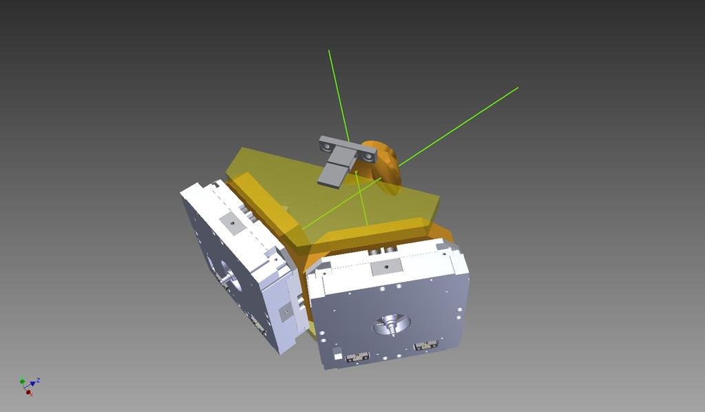 Figure 6. 3D rendering of the optical part of the spacecraft. The two telescopes are intertwined with a 60 degrees orientation shift between the two.