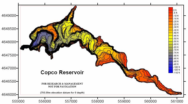 Figure 13. Bathymetry in the Iron Gate Reservoir (Eilers and Gubala, 2003), where the north and east are in meters Figure 14.