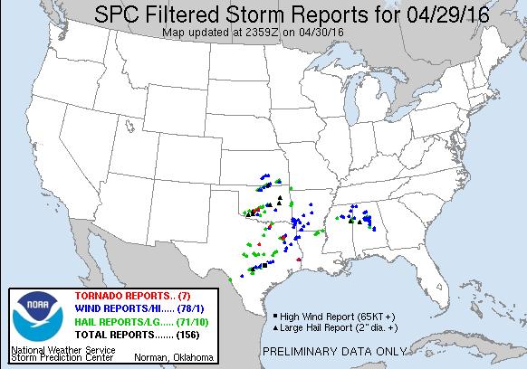 Severe Weather Outbreak April 29-30 (FINAL) Current Situation: Severe weather impacted the Southern/Central Plains to the Tennessee Valley over the weekend Preliminary reports of 8 tornadoes (5 in
