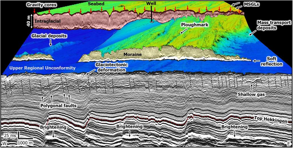 the seep results with the 3D seismic data suggest that fluids dominantly migrate upwards, but may also migrate laterally by following porous beds and conduits, and that discontinuities in the