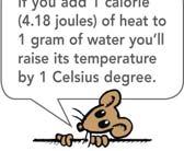 A gram of water requires 1 calorie of energy to raise the temperature 1 C. It takes only about one eighth as much energy to raise the temperature of a gram of iron by the same amount.