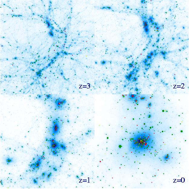 Evolution of the galaxy population in a Coma-like cluster Springel et al 2001 Formation of the galaxies tracked within evolving